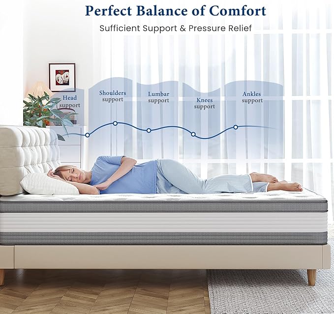 Coolvie Twin Mattress 12 Inch Hybrid Mattress Twin Size Bed Mattresses in A Box Individual Pocket Springs with Memory Foam Layer Provide Motion Isolation & Cool Sleep