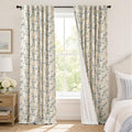 Blackout Vintage Floral Linen Curtains Blue on Beige 50×96 2 Panels | Elisa by Lazzzy