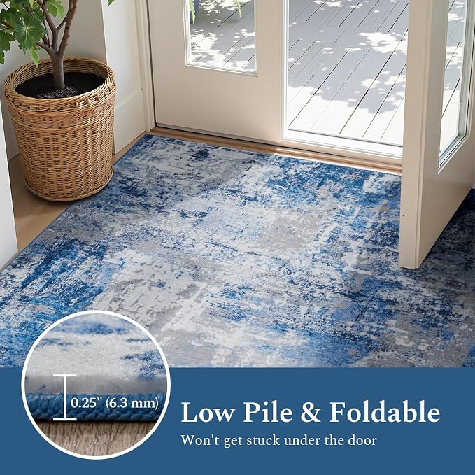 Rugflix 8x10 Area Rugs for Living Room, Washable Blue Grey Large Rug | Machine - Image 6