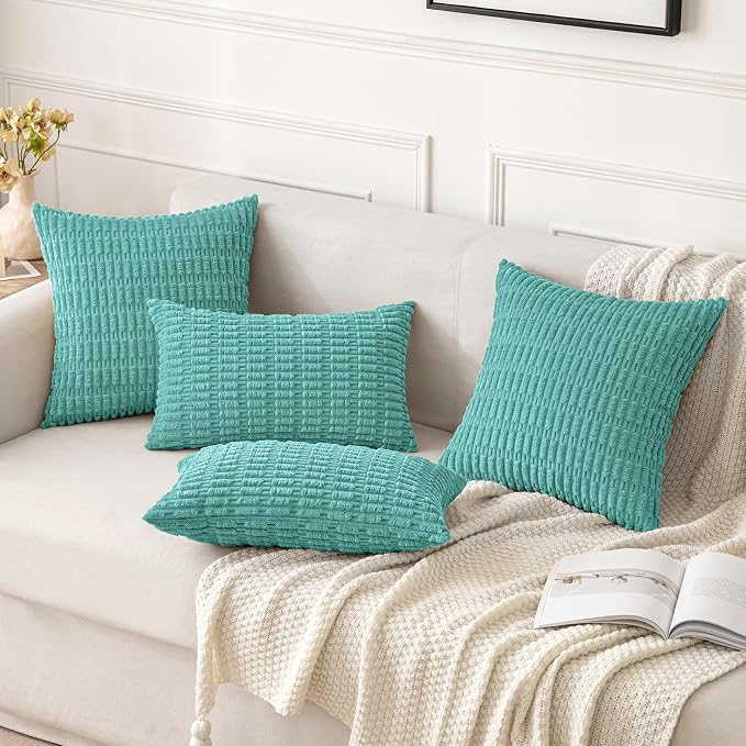 MIULEE Corduroy Decorative Throw Pillow Covers 20x20 Aqua Green Pack of 2 | - Image 2
