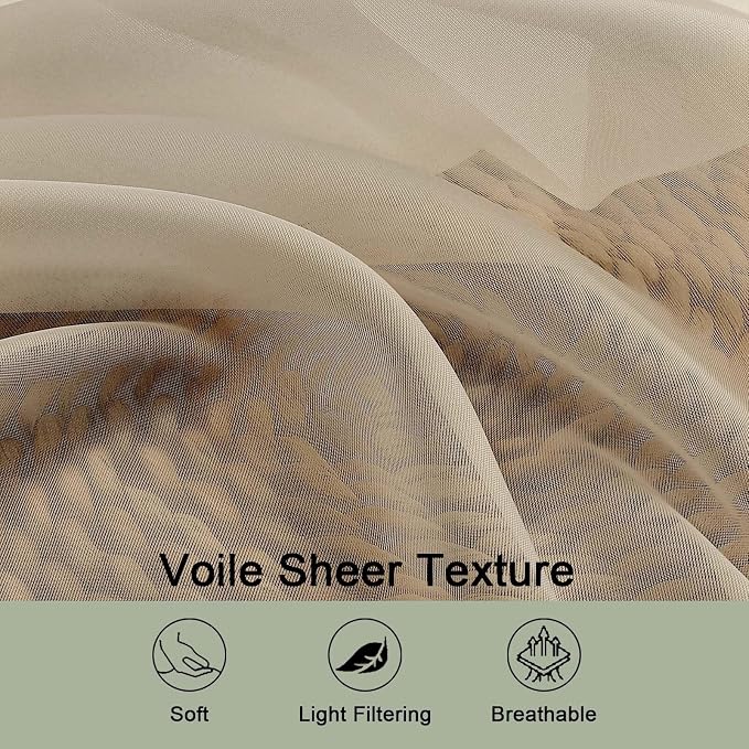 Extra Long Taupe Sheer Curtains 96 Inches Long 2 Panels Set, Soft Lightweight - Image 5
