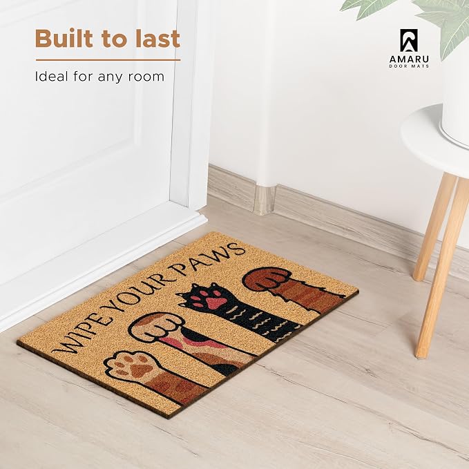 Coir Welcome Mat, Wipe Your Paws, 17 x 29 in | 100% Natural Coir, Anti-Shedding - Image 2