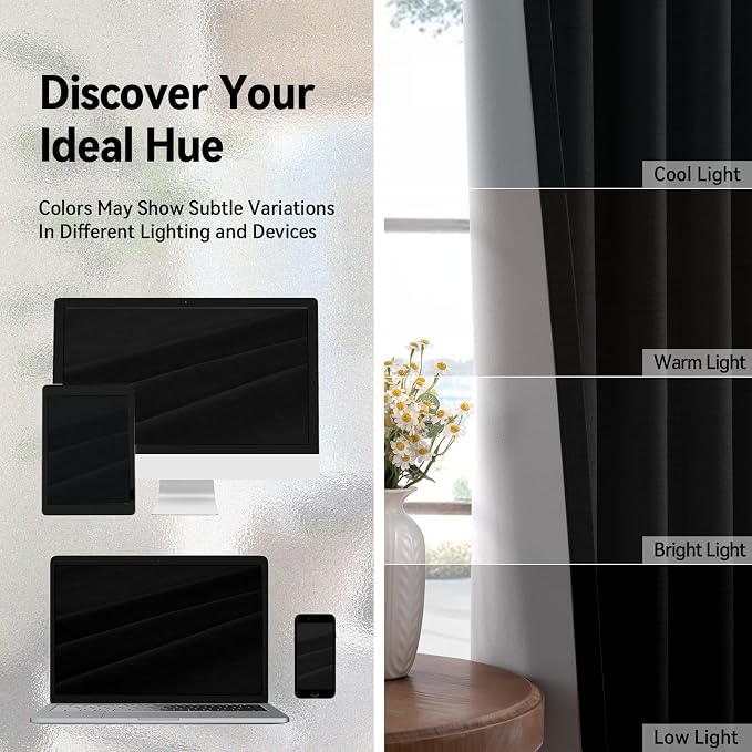100% Blackout Linen Textured Curtains 108 Inch Long, Light Blocking, Thermal - Image 6