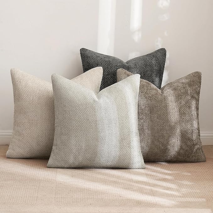 MIULEE Soft Decorative Chenille Pillow Covers Neutral 16x16 Pack of 4 | Mid - Image 3