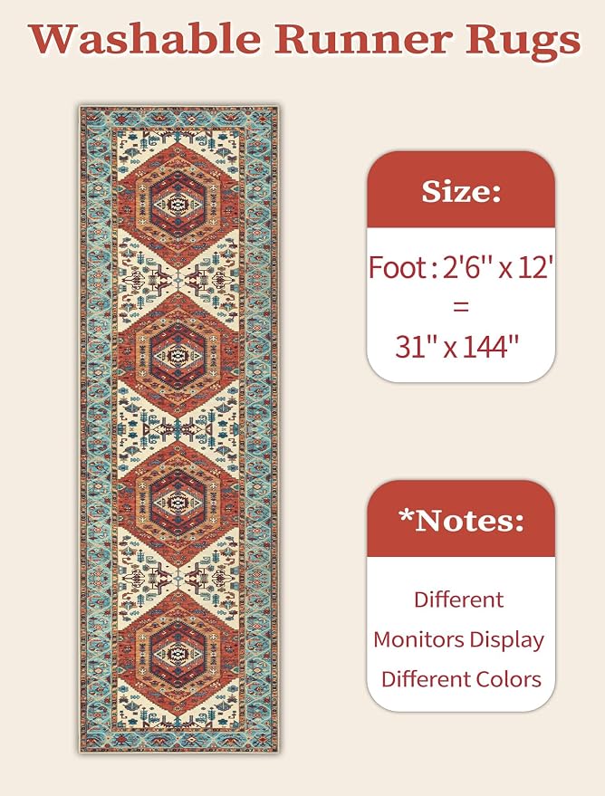 SERISSA 2'6"x12' Washable Non Slip Boho Runner Rug - Image 6