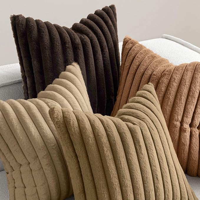 MIULEE Fall Faux Fur Plush Decorative Throw Pillow Covers 18x18, Dark Brown | - Image 2