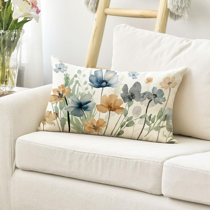AVOIN colorlife Chinoiserie Poppy Flowers Throw Pillow Cover 12x20 Inch | Light - Image 3