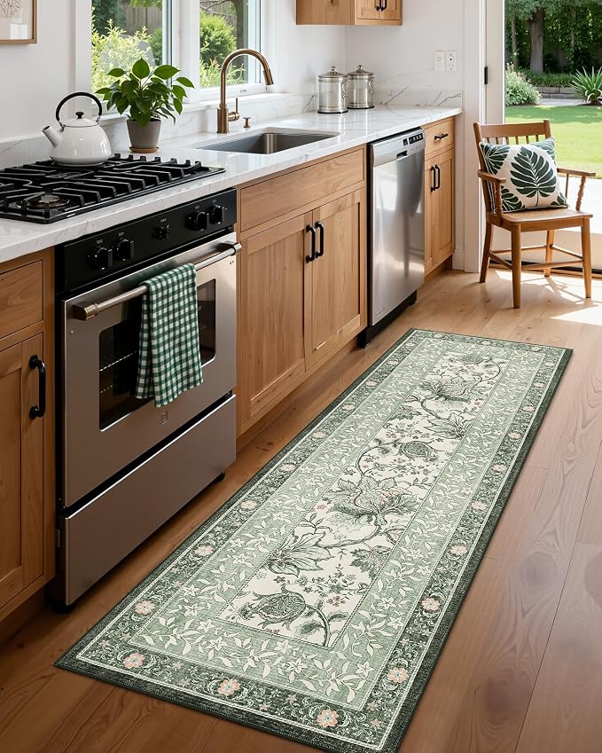 GarveeHome Sage Green 2.5 x 8 Washable Kitchen Runner Rugs Non Slip Provence - Image 3