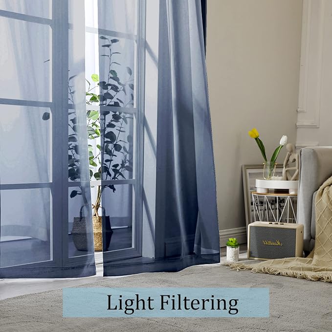 Sheer Curtains - Navy 45" Long, Light Filtering Tiers - Image 3
