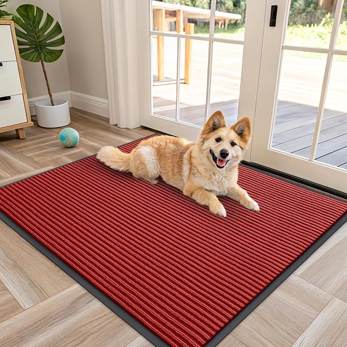 OLANLY Front Door Mat 40x32, Waterproof Heavy-Duty Indoor Outdoor Doormat | Red by OLANLY