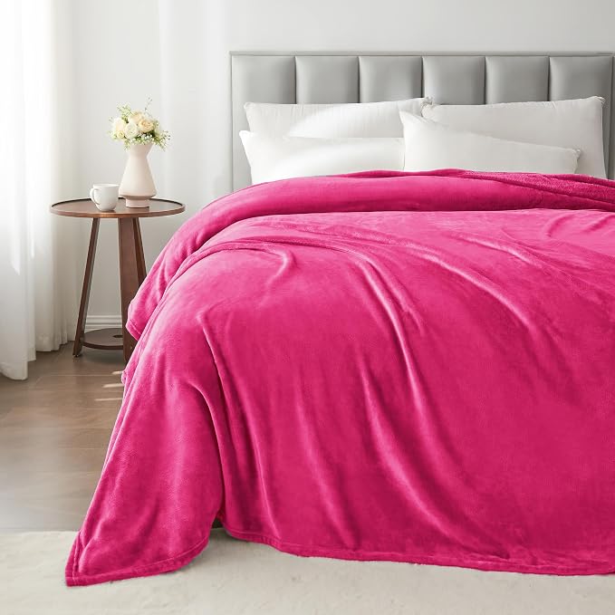 BEDELITE Fleece Blanket Soft Plush Queen Size Bed Blanket Hot Pink 90"x90" | - Image 6