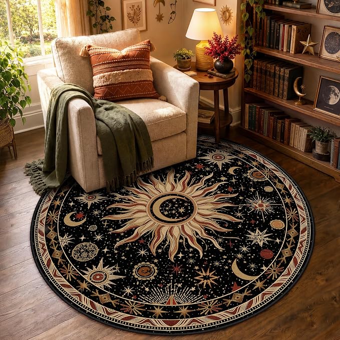 Vacuum-Friendly, Round 4ft Washable Area Rug by meejou