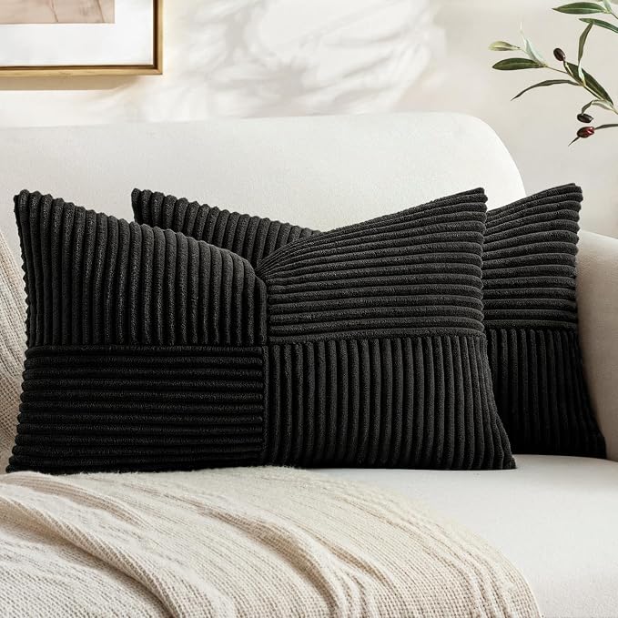 MIULEE Black Decorative Lumbar Throw Pillow Covers 12x20 Inch 2 Pack | Boho by MIULEE