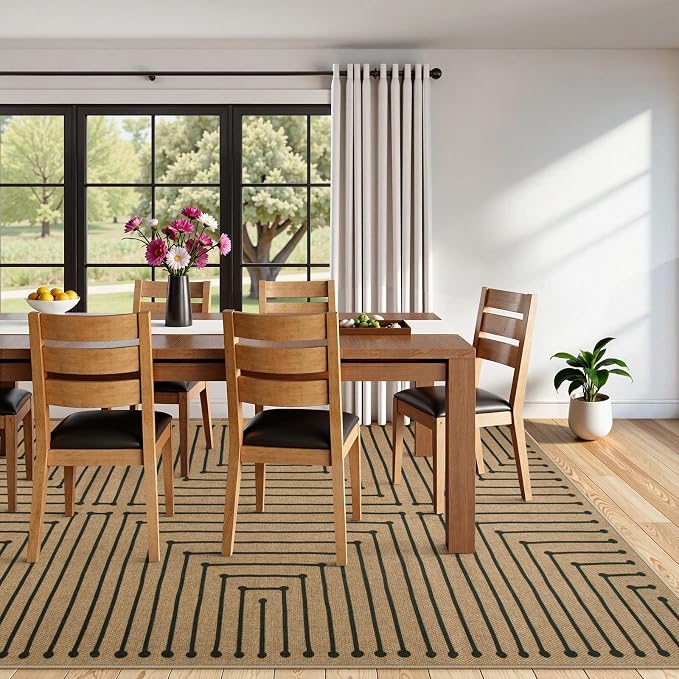 Lahome Tan Rug for Living Room, Geometric 8x10 Washable Nature Easy Jute Rug | - Image 7