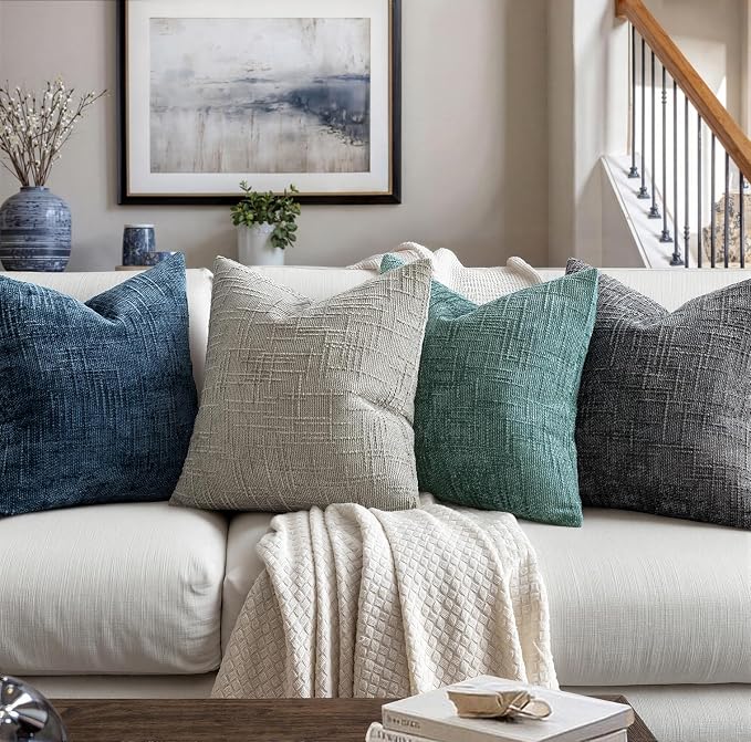 MIULEE Chenille Textured Throw Pillow Covers Dark Grey 18x18 Set of 2 | Slubby - Image 4