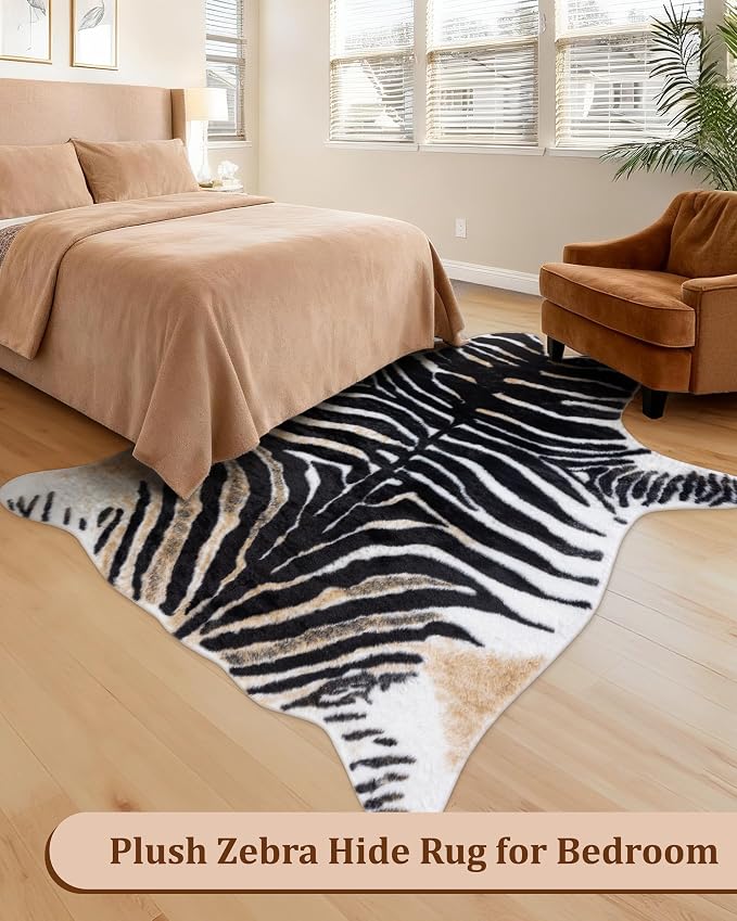 Zebra Print Rug for Living Room, Faux Fur Zebra Hide 6.2x8.2 Feet Animal Skin - Image 7