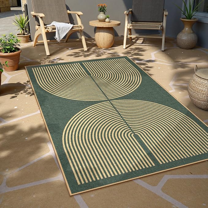 Lahome Modern Rainbow Green Entryway Rug, 3x5 Washable Outdoor Porch Rug | Non - Image 6