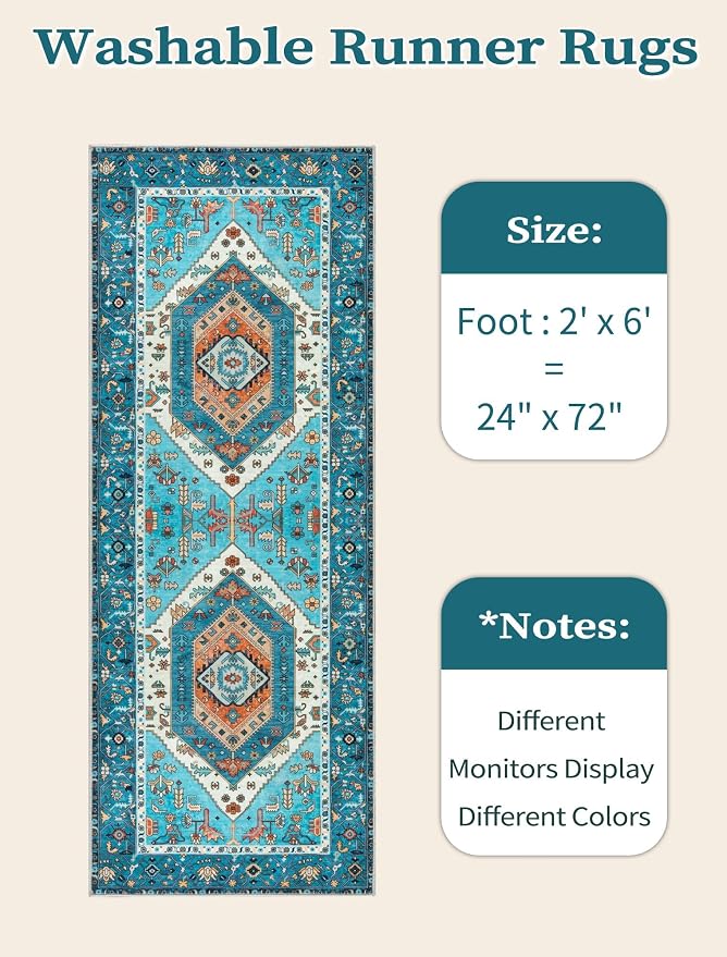 SERISSA 2x6 Washable Non Slip Boho Runner Rug - Image 6
