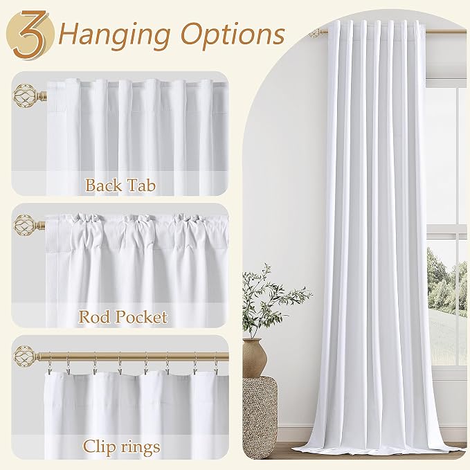White 100% Blackout Linen Curtains 52 Inch Wide by 134 Inch - Image 6