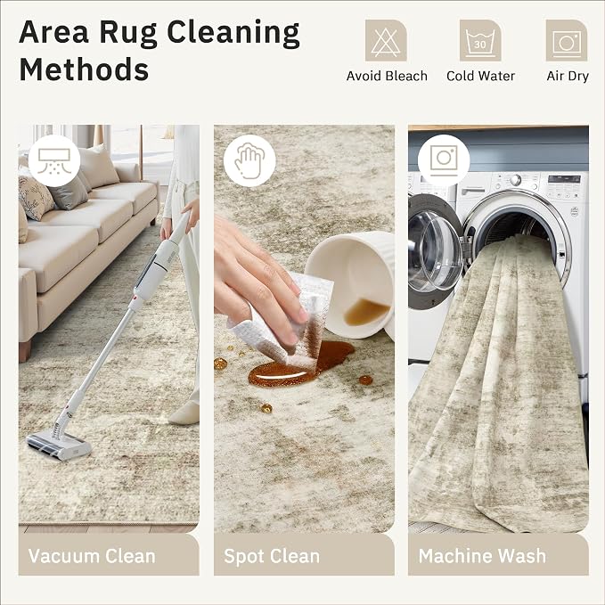 Soalmost Runner Rug 2'6"x8' Kitchen Hallway Runners Abstract Beige/Gray | - Image 9