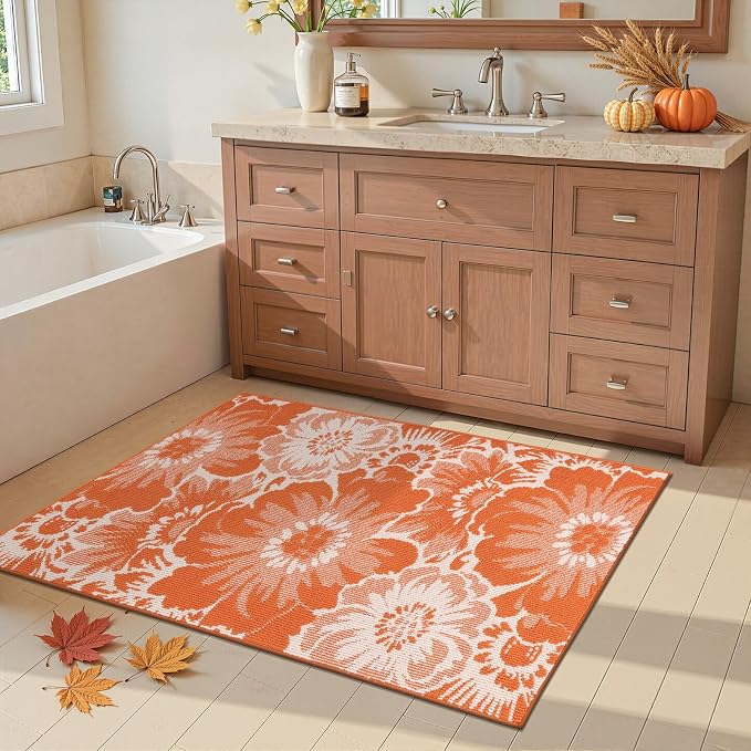 Findosom Fall Washable Area Rug 3x5, Non Slip High-Low Textured Floral Rugs - Image 8