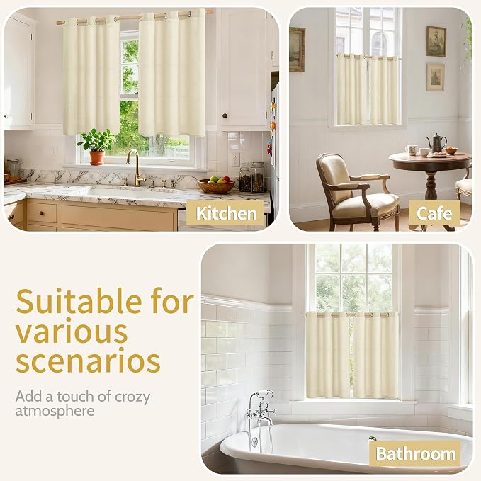 YoungsTex Warm Beige Linen Curtains 40 Inch Length, Short Light Filtering Drapes - Image 2