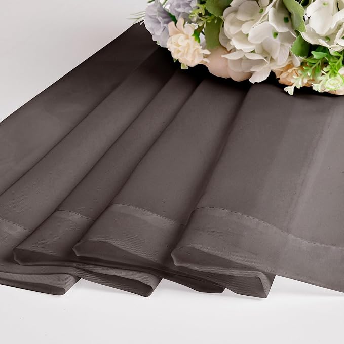 Chyhomenyc Sheer Curtains 63 Inch Length 2 Panels, Chocolate | Light Filtering - Image 3