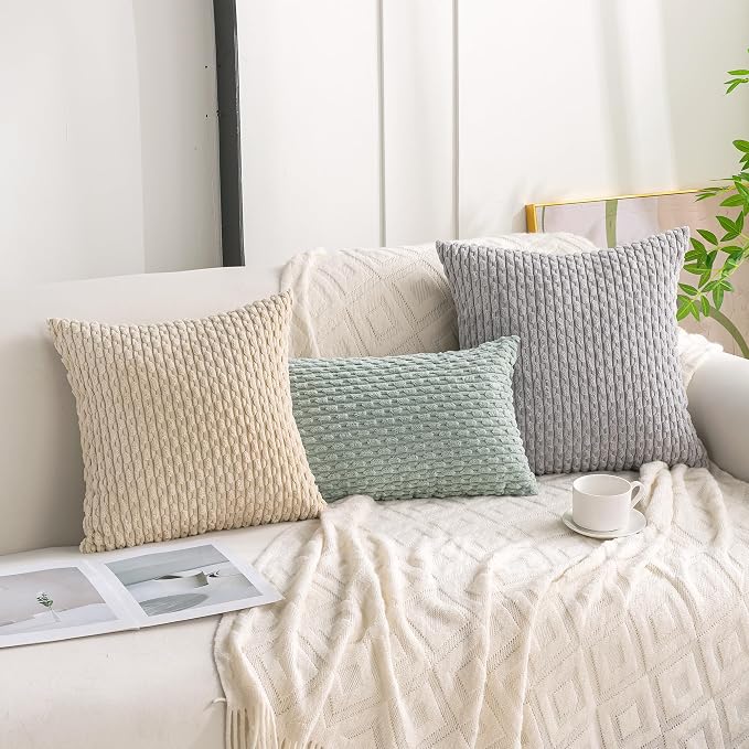 Set of 4 Grey Decorative Throw Pillow Covers 16x16 Inch Corduroy Pillow Covers - Image 3