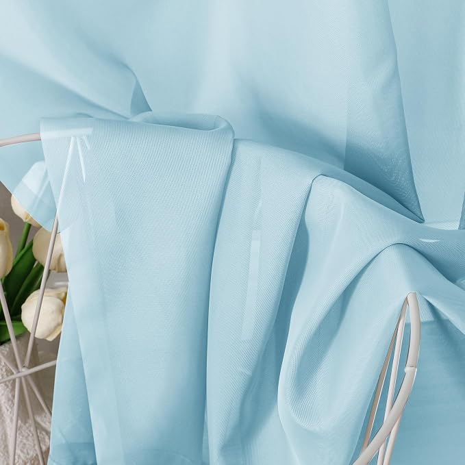 Sky Blue Sheer Curtains 63 Inches Long 2 Panels - Image 3