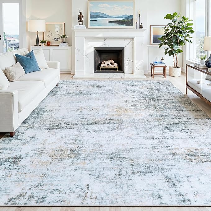 5x7 Washable Area Rug for Living Room Bedroom: Non-Slip Modern Blue Grey | - Image 9