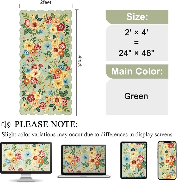 DUKINO 2x4 Rug for Entryway, Floral Washable Kitchen Rugs Non Slip, Low Pile - Image 2