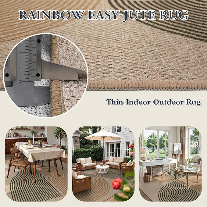Lahome Modern Rainbow Easy Jute Rug 9x12, Large Nature Rugs - Image 3