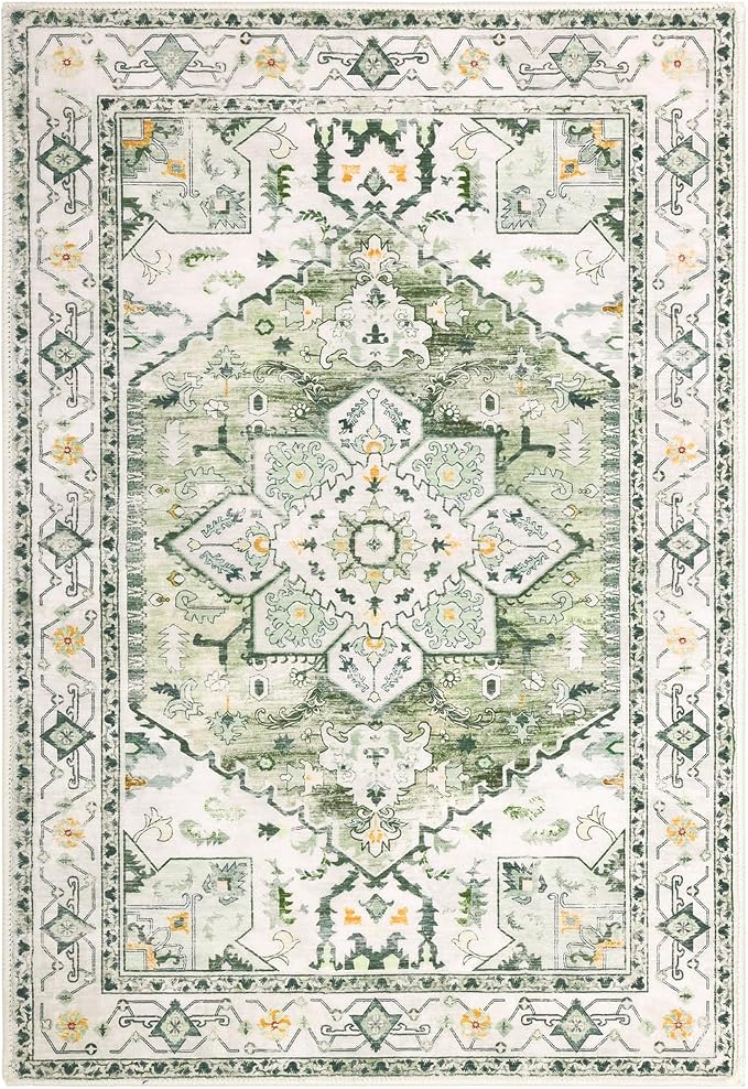Yamaziot Washable Area Rug, 2x3 Small Boho Vintage Entryway Non-Slip Rug | - Image 2