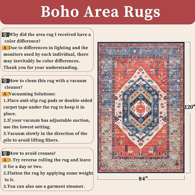 SERISSA 7x10 Washable Non Slip Boho Area Rug - Image 6