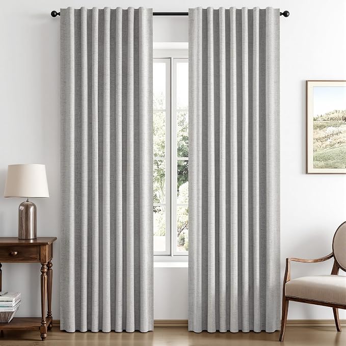 MIULEE 100% Blackout Linen Curtains 42 x 90 Inch Greyish White 2 Panels | by MIULEE