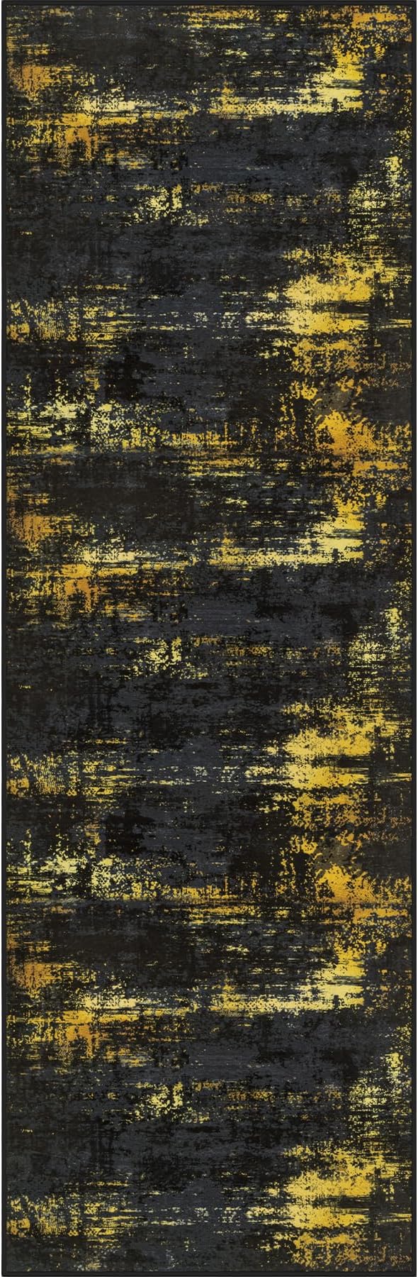 3x14 Washable Runner Rug：Modern Abstract Soft Carpet Black Gold | by FXRHLP