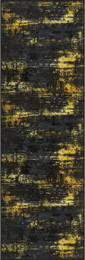 2.6x8 Washable Runner Rug：Modern Abstract Soft Carpet Black Gold | by FXRHLP