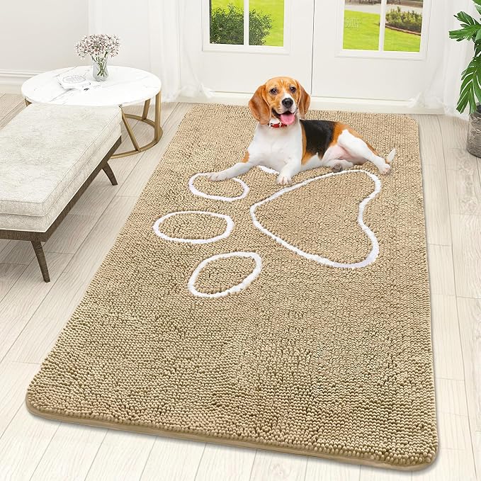 OLANLY Dog Door Mat for Muddy Paws 59x32, Paw Print Design Chenille Mud Mat | by OLANLY