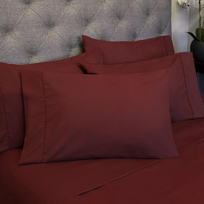 Full Size Bed Sheets - 6 Piece 1500 Supreme Collection Fine Brushed Microfiber Deep Pocket Full Sheet Set Bedding - 2 Extra Pillow Cases, Great Value, Full, Burgundy