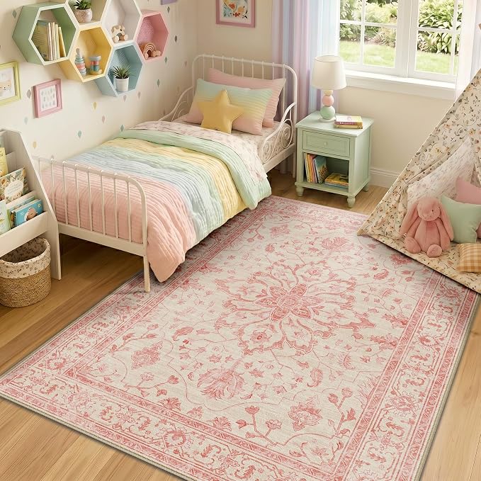 RELEANY Washable Area Rug, Water Repellent, Pet Friendly, Vintage Floral Boho - Image 3