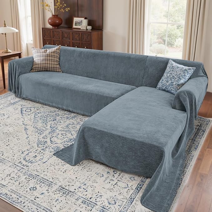2 Pieces Sectional Couch Covers L Shaped Cover L Dusty Blue | Thick Washable by Unknown