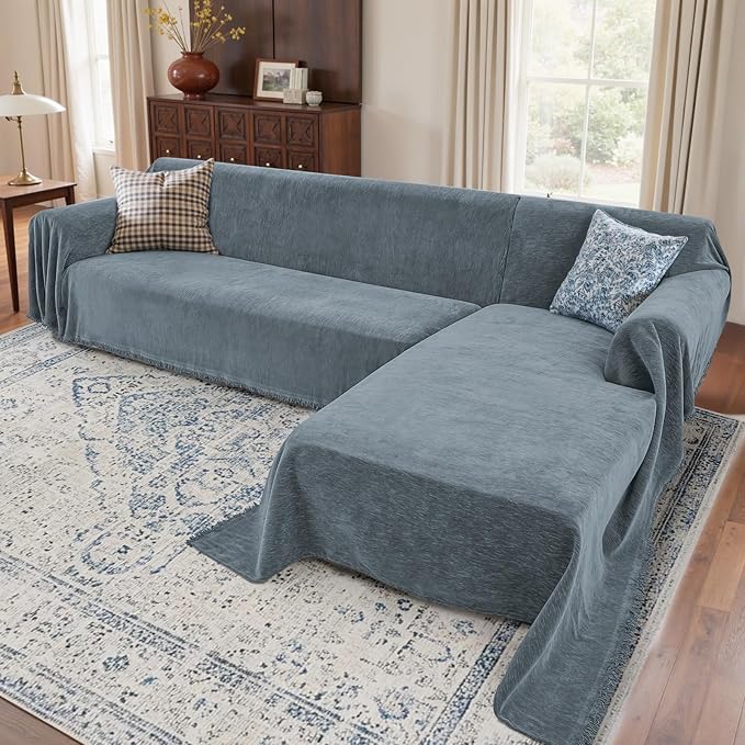 2 Pieces Sectional Couch Covers L Shaped Cover XXL Dusty Blue | Thick Washable by Unknown