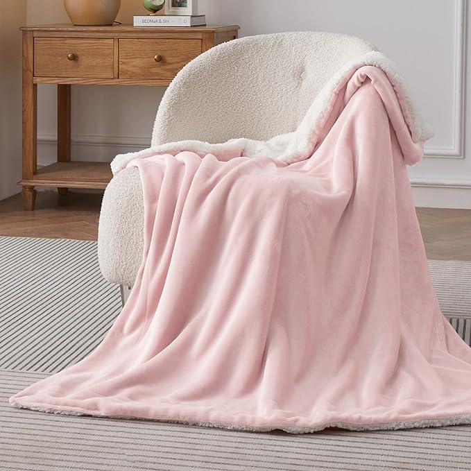 Bedsure GentleSoft Sherpa Fleece Throw Blanket for Couch - Thick and Warm Throw for Girls and Women, Soft Fuzzy Plush Blanket for Winter, Pink, 50x60 Inches