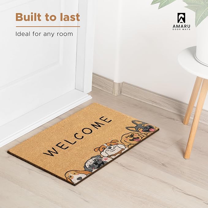 Coir Welcome Mat, Welcome Dogs, 17 x 29 in | 100% Natural Coir, Anti-Shedding - Image 2
