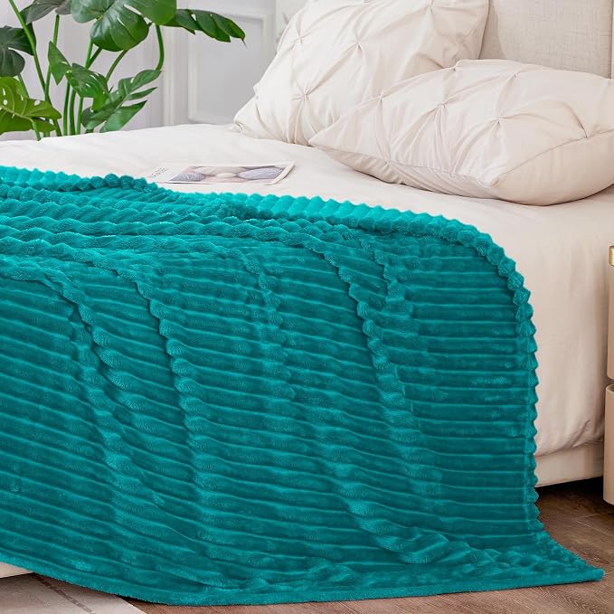 BEDELITE Ribbed Jacquard Ocean Blue King Size Blankets - Image 6
