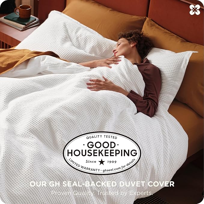 Bedsure Cotton Duvet Cover Twin - 100% Cotton Waffle Weave Coconut White Duvet Cover Twin Size, GentleSoft™ and Breathable Bedding Set for Gifts, 2 Pieces, 68"x90"