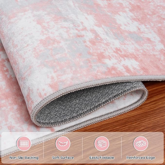 Aelenmu 10x14 Area Rugs for Living Room Dining Room Washable Pink | Soft Modern - Image 4