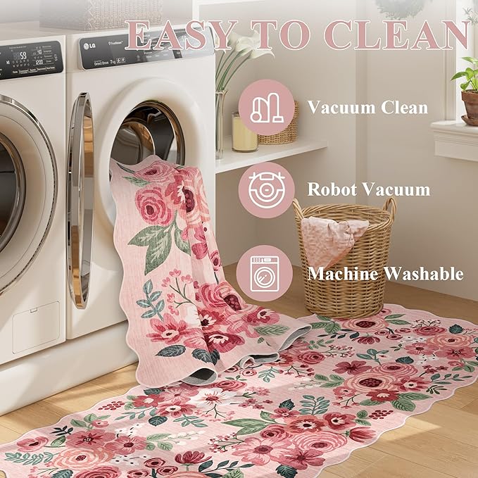 DUKINO 4x6 Area Rug, Non Slip Floral Washable Rug - Image 6