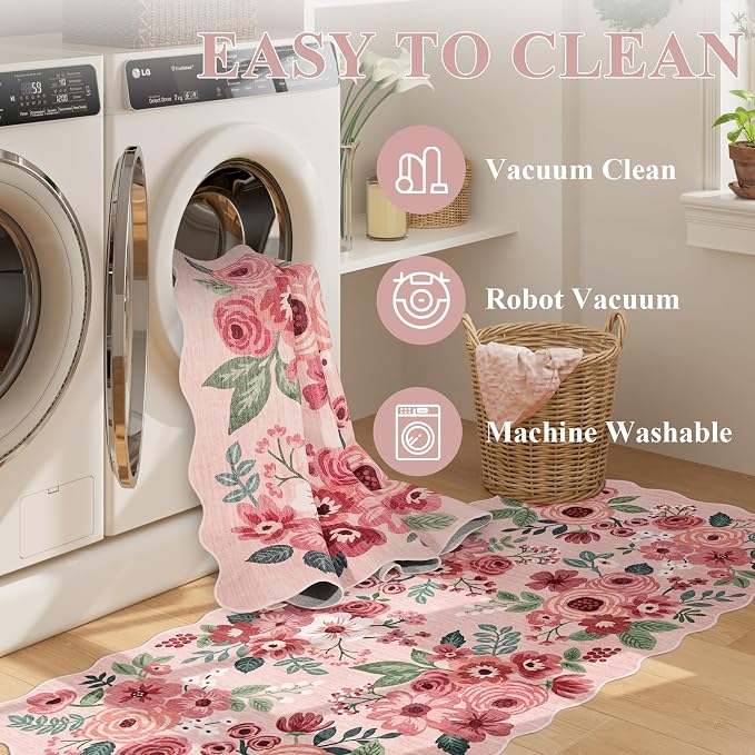 DUKINO 2x5 Washable Runner Rug, Floral Non Slip Rug - Image 7
