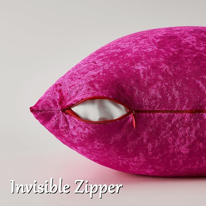 GIGIZAZA Crushed Hot Pink Velvet Throw Pillow Covers 18x18 Pack of 2 | - Image 2